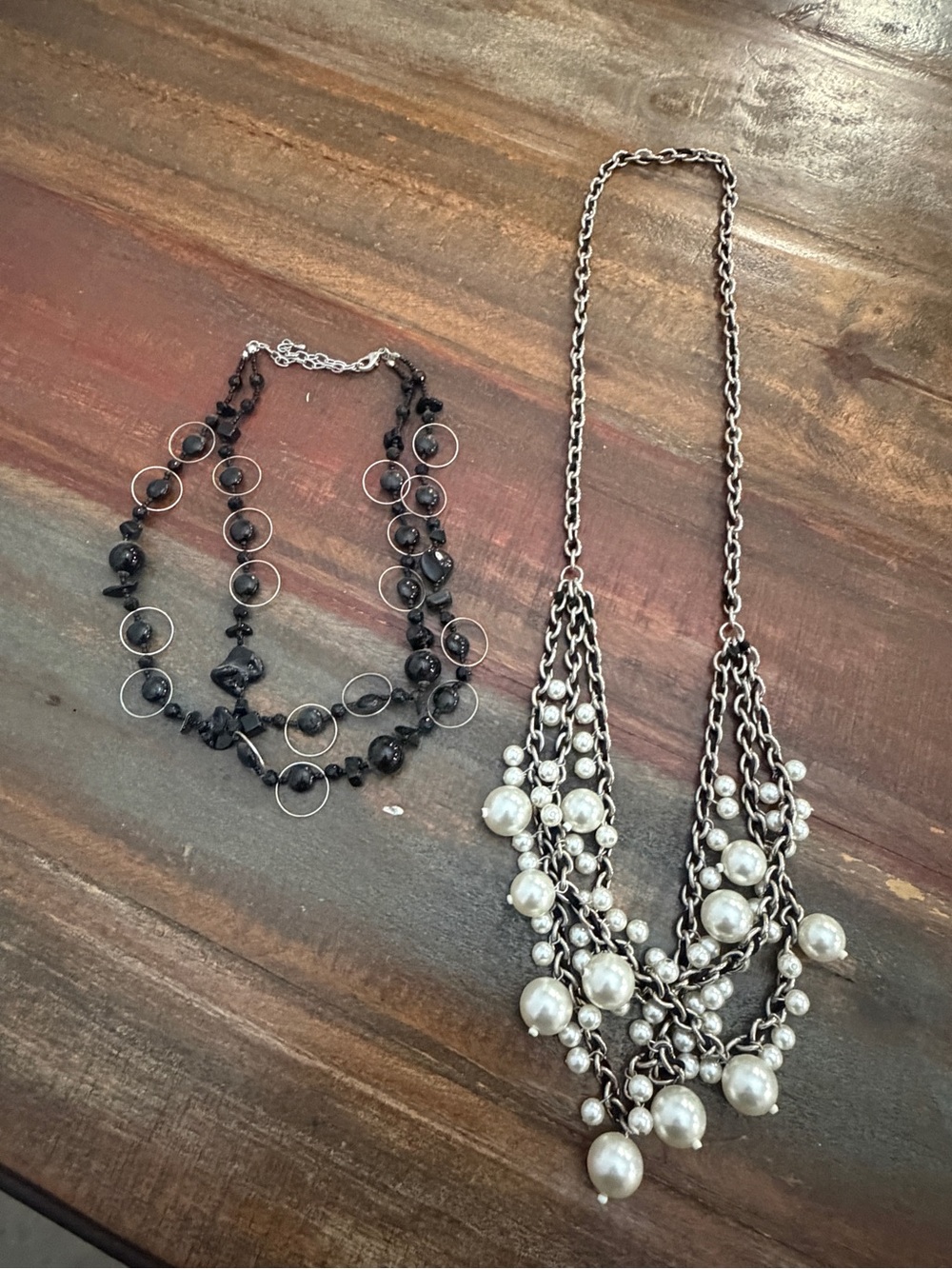 Silver-Tone Pearl Cluster Statement Necklace - White